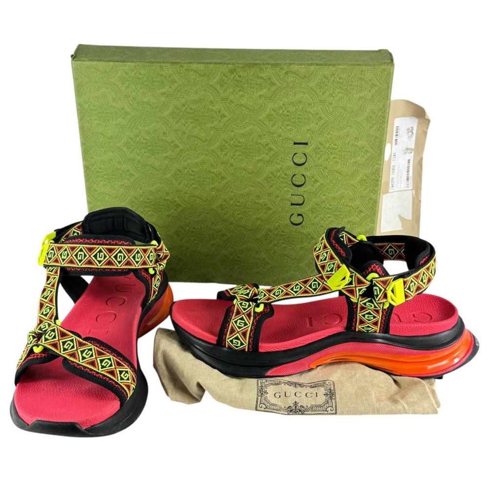 GUCCI 746299 Multicolor Run Sandal Jacquard Canvas Men's 12 - 12.5US
